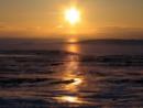 Sonnenuntergang über dem Wahlenbergfjorden in Oxfordhalvøya, Nordaustlandet, Svalbard