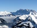 Zugspitze und unter Nebel liegendes Lechtal gesehen vom Galtjoch aus, Tirol, Österreich