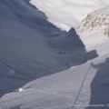 Blick von der Wechnerscharte hinunter zur Aufstiegsspur über den Mittertalferner